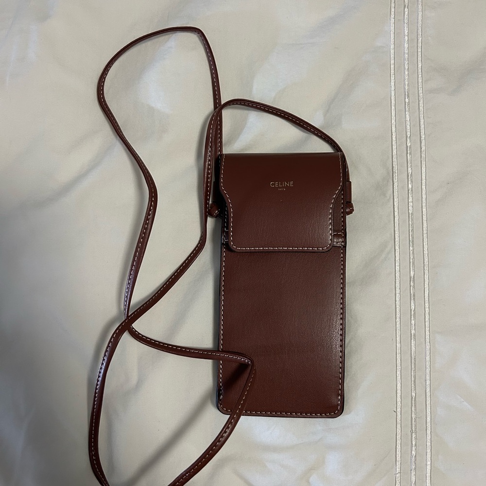 Celine Brown Leather Crossbody Phone Case
